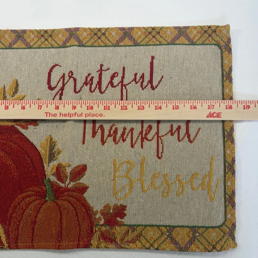 Grateful Thankful Blessed Pumpkin Tapestry Placemats Set of 4 Fall Harvest Decor